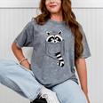 Raccoon Animal Cartoon T-Shirt | Pocket Trash Panda | Casual Short Sleeve Mineral Gray