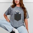 Raccoon Pocket Tee - Unisex Mineral Wash - Cute Animal Lover Gift Mineral Gray