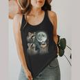 Raccoon 3 Racoons Howling At Moon Weird Cursed Flowy Tank