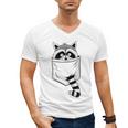 Raccoon Cartoon Pocket T-Shirt | Blue Animal | Men's V-Neck Casual