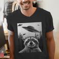 Alien UFO Raccoon Men's V-Neck T-Shirt - Quirky Sci-Fi Style