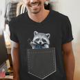 Men's V-Neck T-Shirt with Cute Pocket Raccoon Design | Fun & Casual