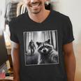 Raccoon & Sasquatch Selfie Men's V-Neck T-Shirt | Fun Outdoor Theme
