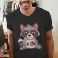 Raccoon with Cookie Men's V-Neck T-Shirt | Whimsical Charm for Adults