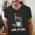 Retro Raccoon Rock V-Neck T-Shirt for Music Lovers