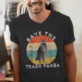 Save The Trash Panda – Retro Raccoon Sunset Men's V-Neck T-Shirt