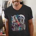 Three Raccoon Moon Cursed Meme Men's V-Neck T-Shirt