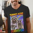 Tummy Ache Survivor V-Neck T-Shirt - Small Men's Raccoon Design