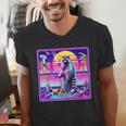 Vaporwave Raccoon Men's V-Neck T-Shirt - Retro Meme Aesthetic