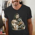 Vintage Distressed Jesus Raccoon Hug Men's V-Neck T-Shirt