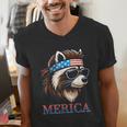 Vintage Raccoon Men's V-Neck T-Shirt - Embrace Relaxed Vibes