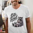 Cute & Feral Panda Raccoon | Men's V-Neck T-Shirt | Wild Style