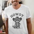 Howdy Raccoon Unisex V-Neck T-Shirt for Animal Lovers | Cowboy Theme