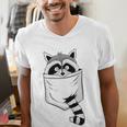 Raccoon Cartoon Pocket T-Shirt | Blue Animal | Men's V-Neck Casual