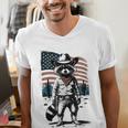 Raccoon Cowboy Country Men's V-Neck T-Shirt - Adults Retro Style