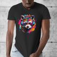 Colorful Retro Raccoon T-Shirt with Headphones – Unisex V-Neck