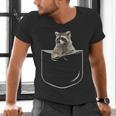 Men's V-Neck T-Shirt - Pocket Raccoon Design | Fun Animal Lovers Tee