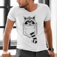 Raccoon Cartoon Pocket T-Shirt | Blue Animal | Men's V-Neck Casual
