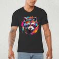 Colorful Retro Raccoon T-Shirt with Headphones – Unisex V-Neck