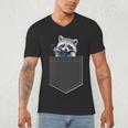 Men's V-Neck T-Shirt with Cute Pocket Raccoon Design | Fun & Casual