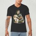 Vintage Distressed Jesus Raccoon Hug Men's V-Neck T-Shirt