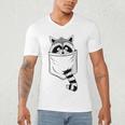 Raccoon Cartoon Pocket T-Shirt | Blue Animal | Men's V-Neck Casual