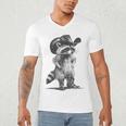 Raccoon Cowboy V-Neck T-Shirt - Unisex Fun Graphic for Animal Lovers