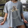 Raccoon Pocket Women's T-Shirt - Comfort Colors - Cute Animal Tee Gray