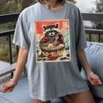 Raccoon Ramen Anime T-Shirt - Japanese Noodles Style for Women Gray