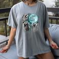 Raccoon Women's T-Shirt - Quirky Moon-Howling Trio | Comfort Colors Gray