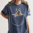 Raccoon Pocket Women's T-Shirt - Comfort Colors - Cute Animal Tee Denim