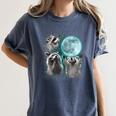 Raccoon Women's T-Shirt - Quirky Moon-Howling Trio | Comfort Colors Denim