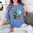 Raccoon Women's T-Shirt - Quirky Moon-Howling Trio | Comfort Colors Blue Jean