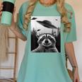 Alien UFO Raccoon Women's T-Shirt - Fun & Comfy Graphic Tee Chalky Mint