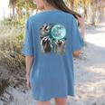 Raccoon Howling Moon Women's Comfort T-Shirt - Cursed Back Print Blue Jean