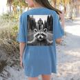 Raccoon & Sasquatch Selfie Women's T-Shirt - Fun Back Print Blue Jean