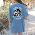 Save The Trash Pandas Raccoon Animal Lover Women's Comfort Colors T-Shirt Back Print Blue Jean