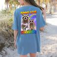 Tummy Ache Survivor Raccoon Women's T-Shirt - Small Back Print Comfort Blue Jean