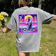 Vaporwave Raccoon Retrowave Synthwave Raccoon Meme Women's Comfort Colors T-Shirt Back Print Grey