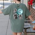 Raccoon Howling Moon Women's Comfort T-Shirt - Cursed Back Print Moss