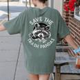 Save the Trash Pandas Women's T-Shirt - Raccoon Lover Back Print Moss
