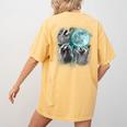 Raccoon Howling Moon Women's Comfort T-Shirt - Cursed Back Print Mustard