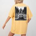 Raccoon & Sasquatch Selfie Women's T-Shirt - Fun Back Print Mustard