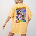 Tummy Ache Survivor Raccoon Women's T-Shirt - Small Back Print Comfort Mustard