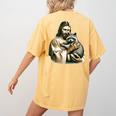 Vintage Distressed Jesus Hugging Raccoon Raccoon Lover Women's Comfort Colors T-Shirt Back Print Mustard