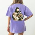 Vintage Distressed Jesus Hugging Raccoon Raccoon Lover Women's Comfort Colors T-Shirt Back Print Violet