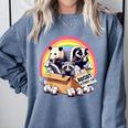 Adopt a Street Cat Raccoon Skunk Sweatshirt - Vintage Unisex Blue Jean