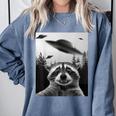 Alien UFO Raccoon Sweatshirt - Cozy Comfort for Space Adventurers Blue Jean