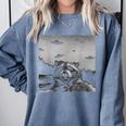Alien UFO Raccoon Sweatshirt | Soft Comfort Colors | Novelty Gift Blue Jean