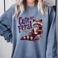Raccoon Coffee Lover Sweatshirt - Cute But Feral Vintage Design Blue Jean